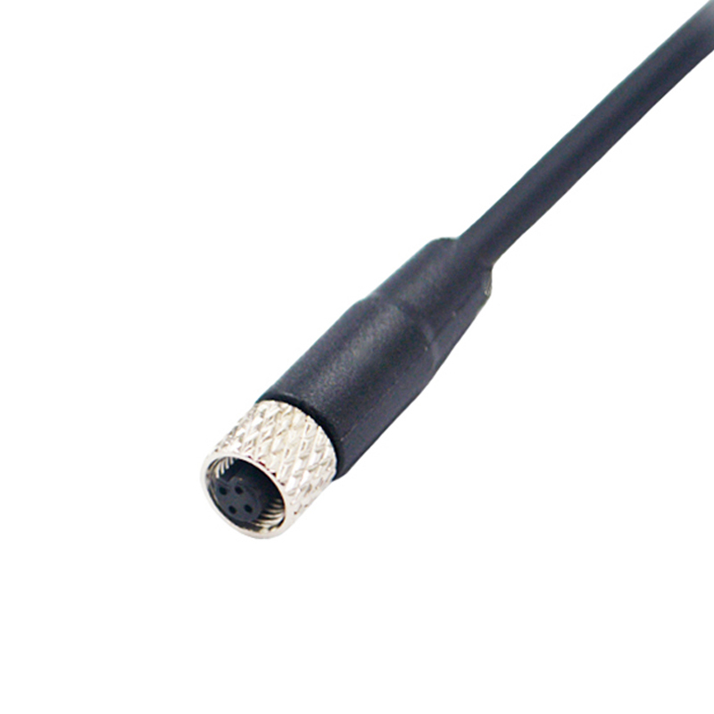 M5 4pins A code female straight cable,unshielded,PVC,-10°C~+80°C,26AWG 0.14mm²,brass with nickel plated screw